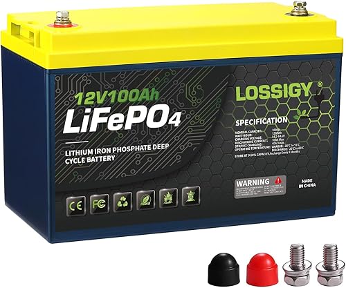 LOSSIGY 12V 100AH Lithium Battery with 100A BMS, 1280Wh Deep Cycle Power Supply, Perfect for Solar System, RV, Marine, Off Grid, Golf Cart,