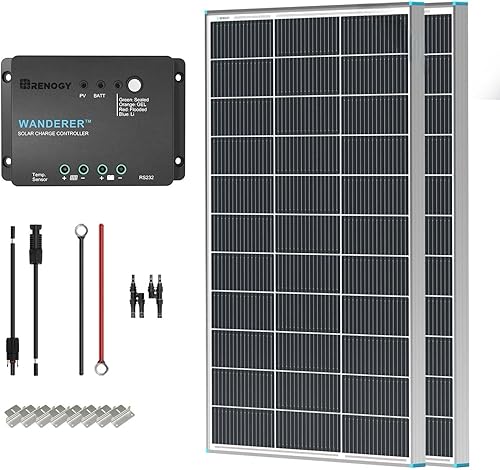 【New Upgrades】 Renogy 200 Watt Solar Panel Kit 12 Volt N-Type Starter Kit with 2 Pcs 100W Solar Panel and 30A PWM Charge Controller for RV, Boats, Trailer, Camper, Marine,Off-Grid System