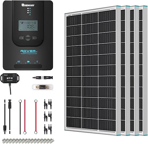 【New Version】 Renogy Premium 400 Watt 12 Volt Solar Kit 4 Pcs 100W Panel+40A MPPT Charge Controller+ Bluetooth Module Fuse+ Mounting Z Brackets+Adaptor Kit +Tray Cables Set for RV Cabin and More