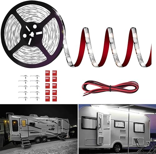 RV Awning Led Lights,12V 20FT Camper Awning Lights for Camper Motorhome Travel Trailer Concession Stands Food Trucks, Waterproof RV Exterior Underglow Light Strip for Party BBQ