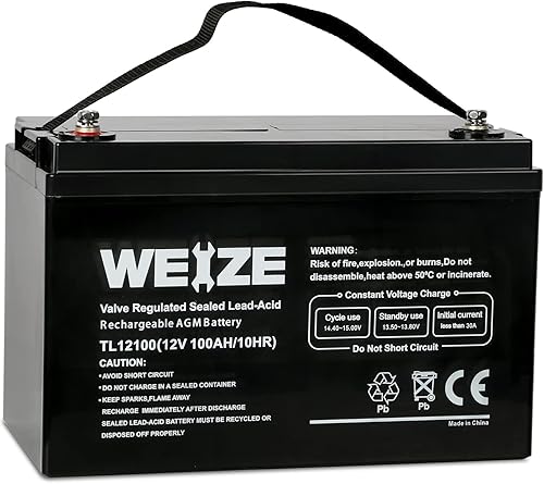 Weize Deep Cycle AGM 12 Volt 100Ah Battery, Maintenance-Free, 3% Self-Discharge Rate, 1150A Max Discharge Current, Perfect for RV, Solar, Trolling Motor, Wind, Marine, Camping and Off-Grid System